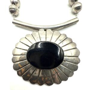 Signed - Sunburst Handcrafts Inc, Vntg Southwestern Onyx Sterling Slvr Necklace